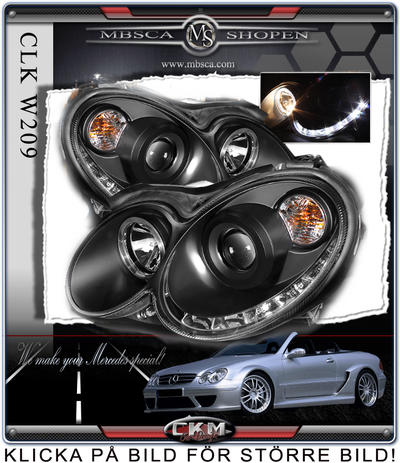 CLK - W209 02- - Klarglas framlysen "Devil Eyes" LED dagljus 2st Svarta