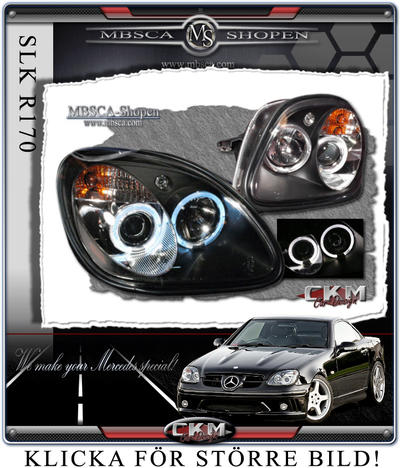 SLK - R170 97-03 - Klarglas framlysen Angel Eyes med intg blinkers svarta 2st