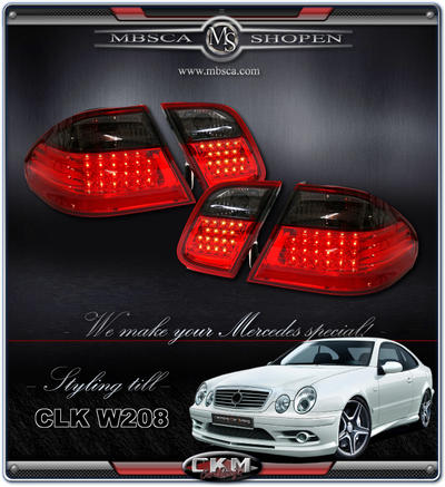 CLK - W208 97-01 - Klarglas Baklysen 2st med dioder.  2st Red/Smoke