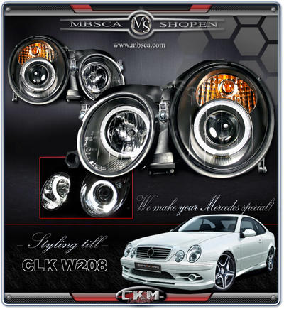CLK - W208 97-01 - Klarglas projektor Angel Eyes framlysen 2st Svarta