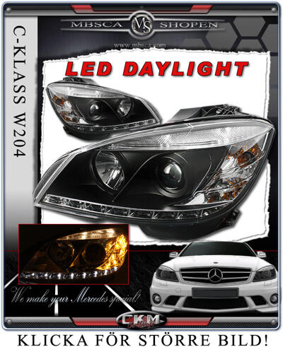 C-Klass - W204 07- - Klarglas framlysen "Devil eyes" LED DRL 2st SVARTA