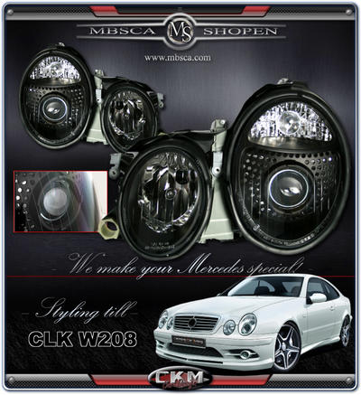CLK - W208 97-01 - Klarglas projector framlysen Svarta 2 st Halogen/Xenon